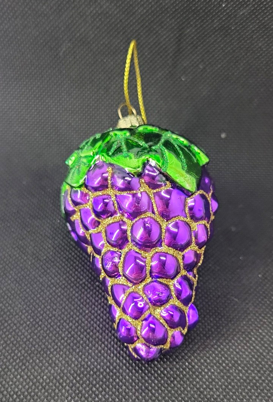 Purple Green Glass Grape Cluster Hanging Christmas Ornament 5 in